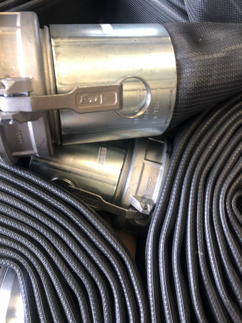 Load image into Gallery viewer, Black Layflat Hose Assembly with Camlocks.
