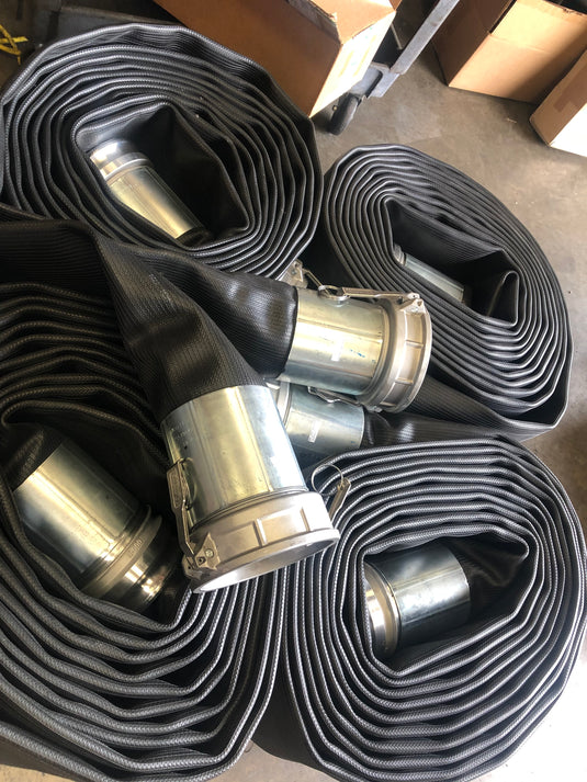 Black Layflat Hose Assembly with Camlocks.