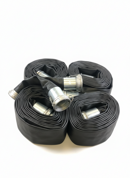 Black Layflat Hose Assembly with Camlocks.