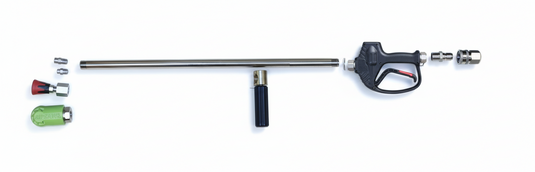 Pressure washer gun with various nozzles on a white background