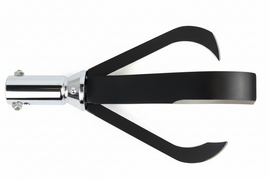 A black flexible root cutter with sharp blades designed for pipe cleaning.  tasks.  American Sewer Parts flex blade chuck hub